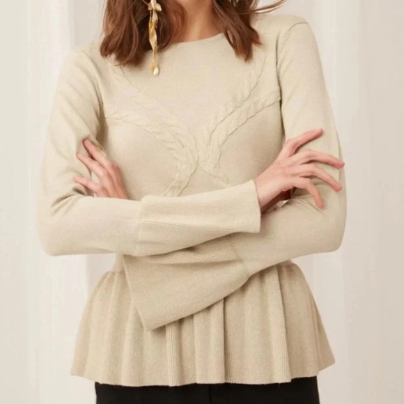 Keepsake the Label  Ribbon Knit Crewneck Sweater Top - Picture 1 of 12